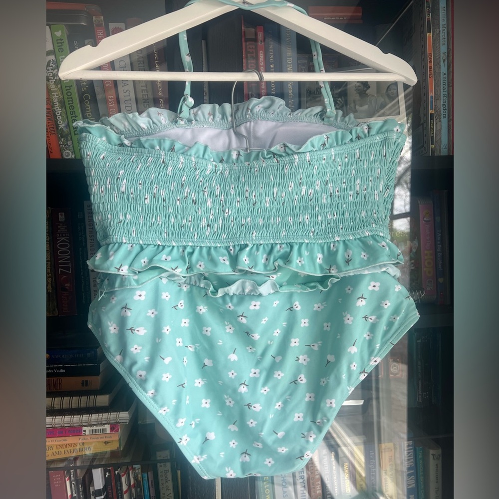 Sea-foam Blue Floral Two-Piece Swimsuit